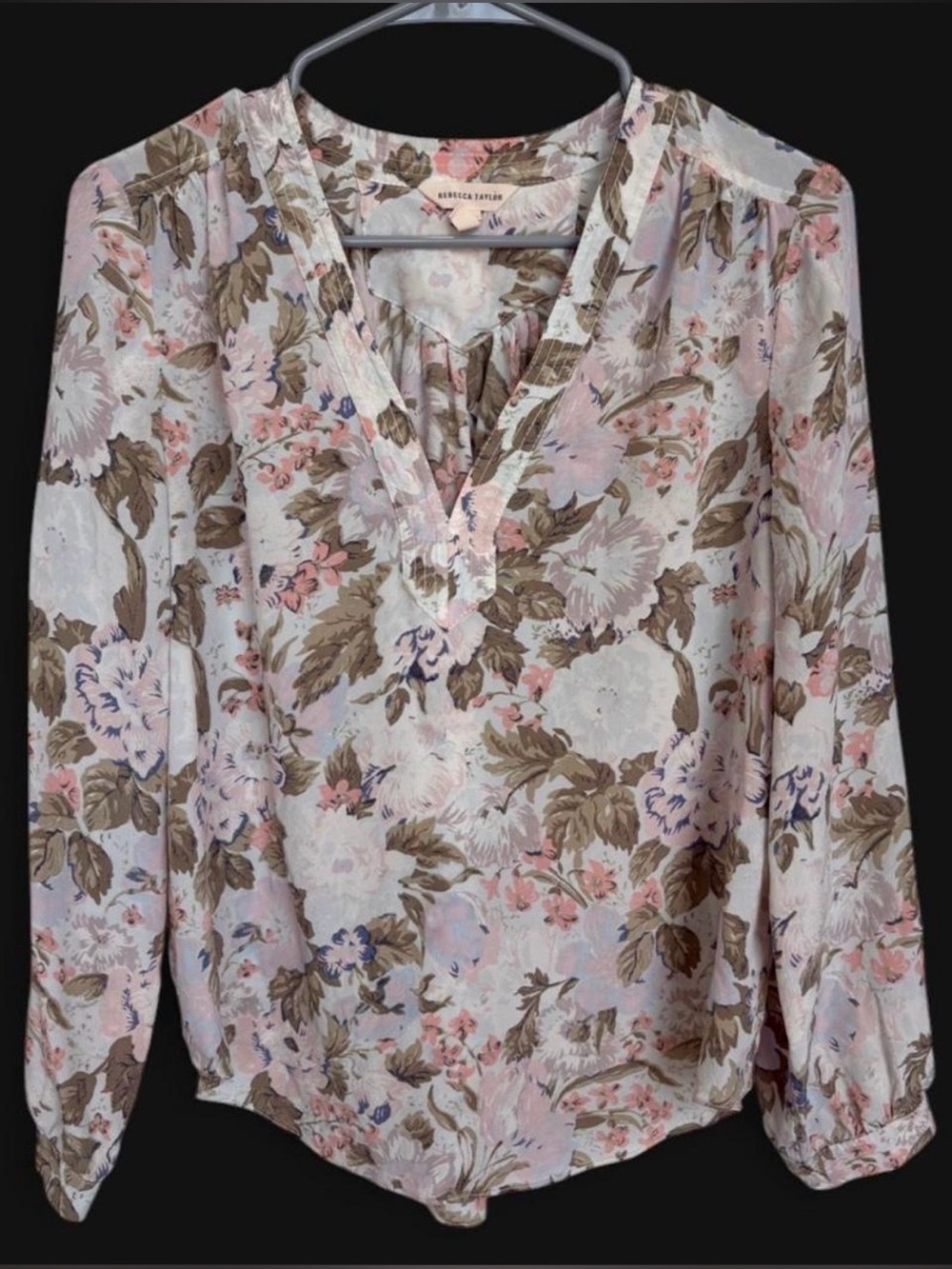 Rebecca Taylor 100% Silk Soft Vintage Inspired Floral Long Sleeve Blouse Size 6